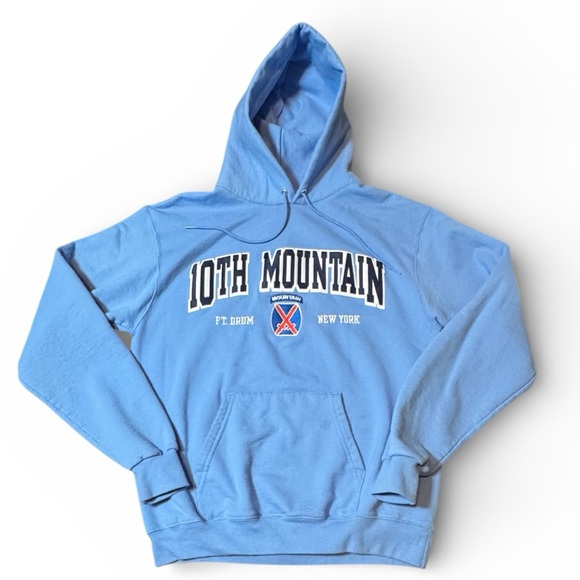 Champion 10th Mountain Sky Blue Graphic Hoodie Mens Size Medium - Picture 2 of 15